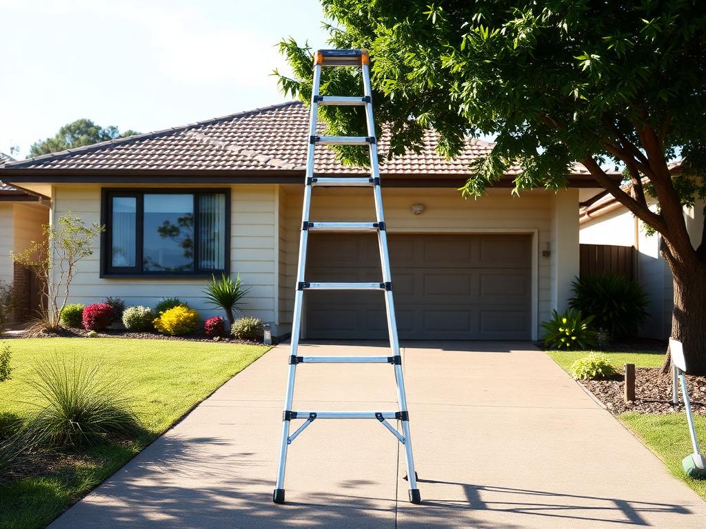 Tall aluminium tower ladder on a driveway